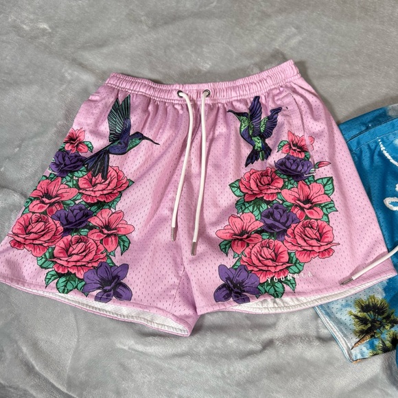Bundle Of 2 YoungLA Mesh Shorts Mens Large 4.5” Floral Beach Graphic Gym - Picture 2 of 11